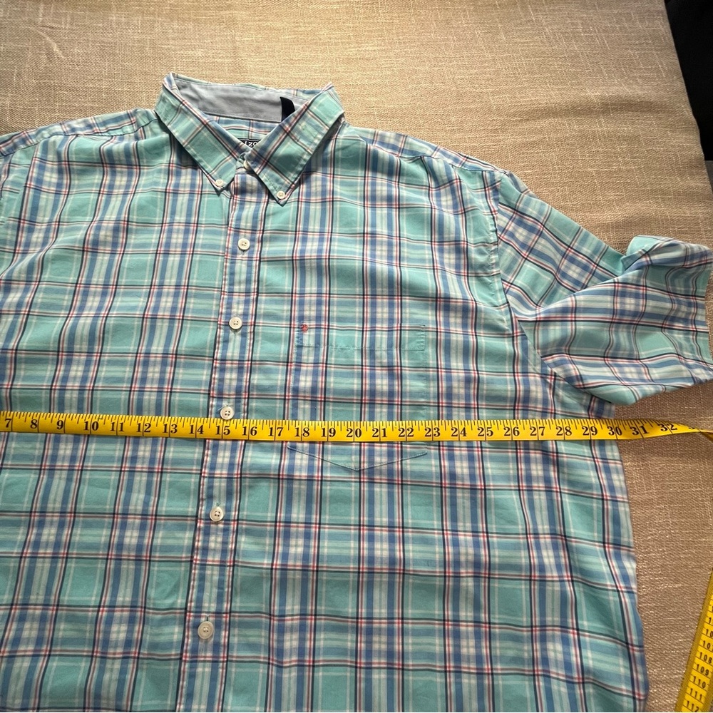 Izod Men’s 3XLT Non-Iron Stretch Short-Sleeve Plaid Button-Down Shirt in Blue - Picture 5 of 7